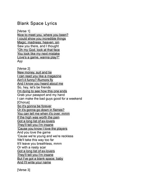 space lyrics|blank space lyrics meaning.